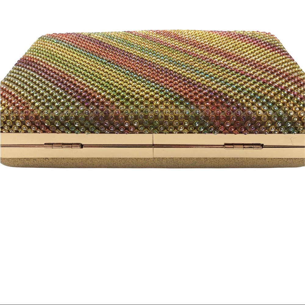 Alessia Gold & Colorful Rhinestone Clutch With Gold Chain. NEW - Picture 5 of 6